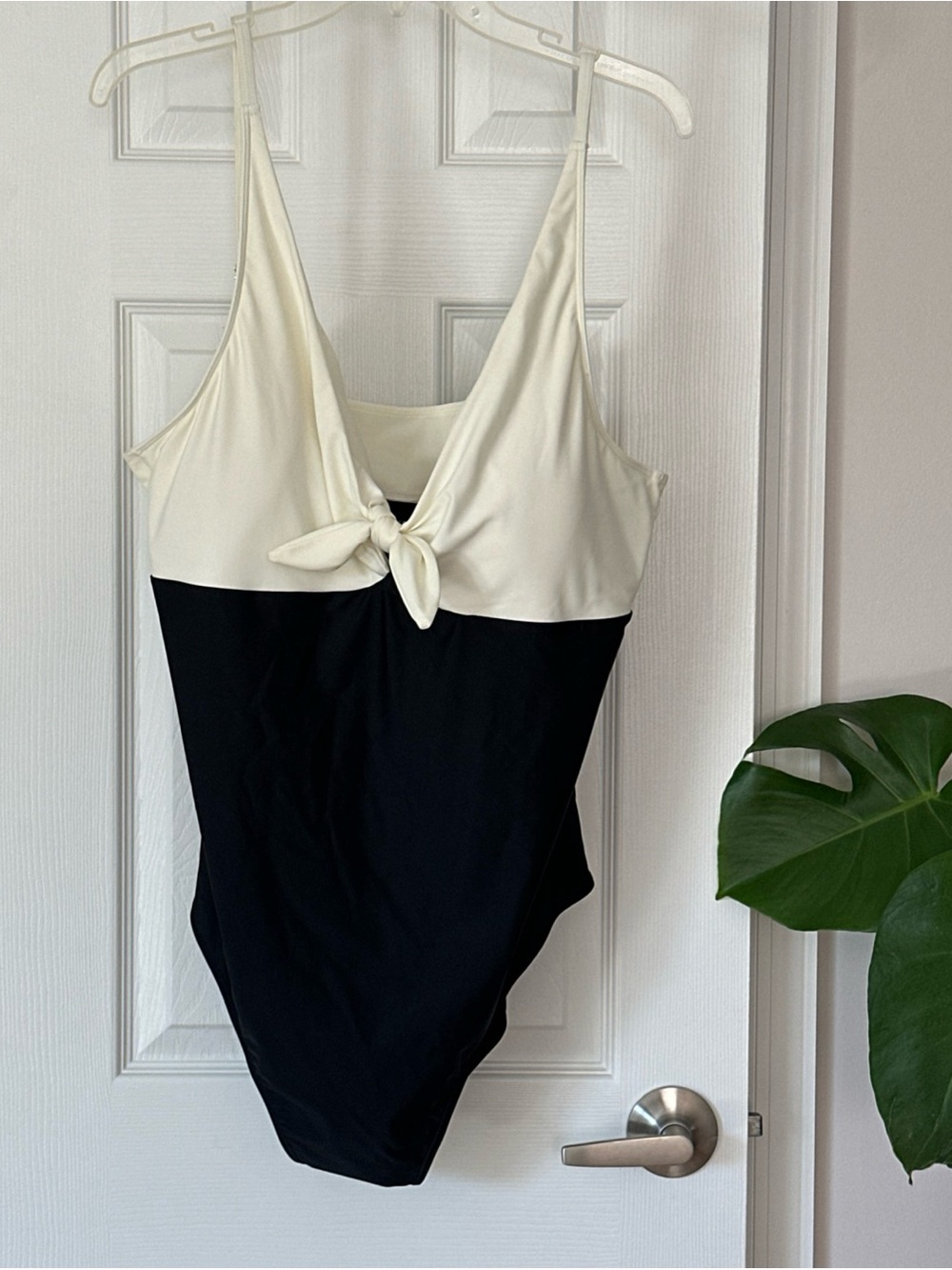 Chic Two-Tone Black and Cream One-Piece Swimsuit